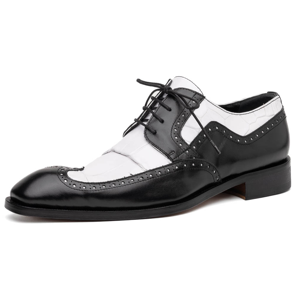 Mauri 3258 Calfskin & Alligator Wingtip Shoes Black / White Image