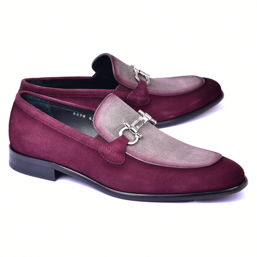 Corrente C11108-6376S Two Tone Suede Bit Loafer Burgundy Image