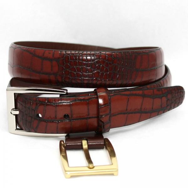 Torino Leather Alligator Embossed Calf Belt - Cognac Image