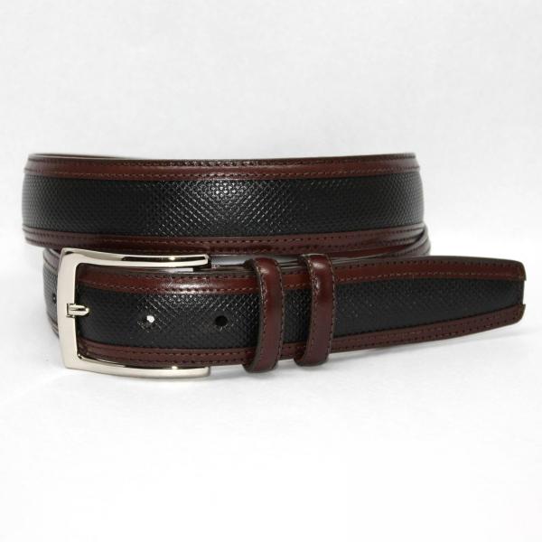 Torino Leather Bulgaro Calf Inlay Belt - Black/Brown Image