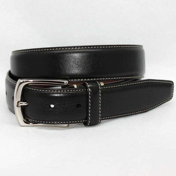 Torino Leather Burnished Tumbled Glove Belt - Black Image
