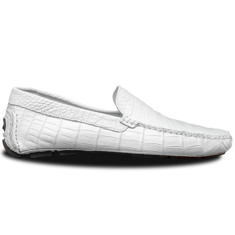 Calzoleria Toscana 4551 Crocodile Driving Shoes White Image