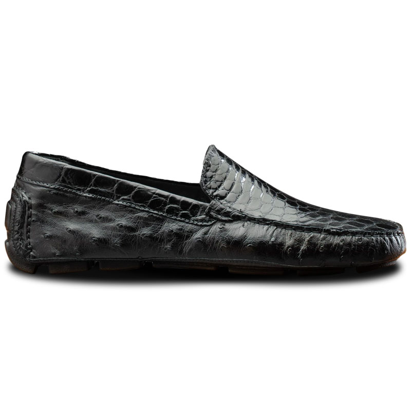 Calzoleria Toscana 8675 Ostrich & Crocodile Driving Shoes Black Image