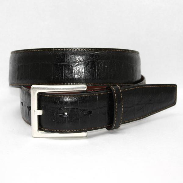 Torino Leather Big &amp; Tall Croc Tail Embossed Leather Belt - Black Image
