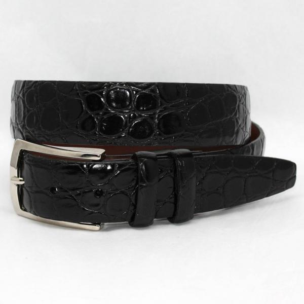 Torino Leather Big &amp; Tall Croc Tinga Embossed Calf Belt - Black Image
