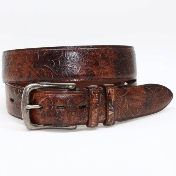 Torino Leather Embossed Glove Leather Belt - Brown Image