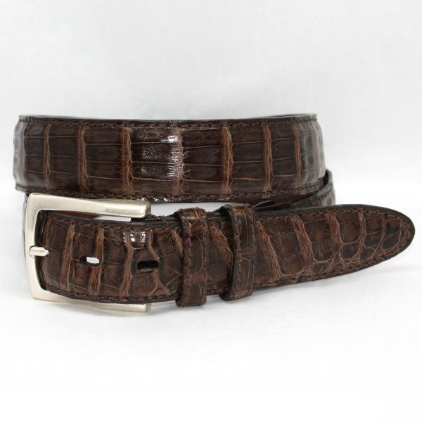 Torino Leather  Genuine Caiman Crocodile Belt Nickel Buckle - Brown Image