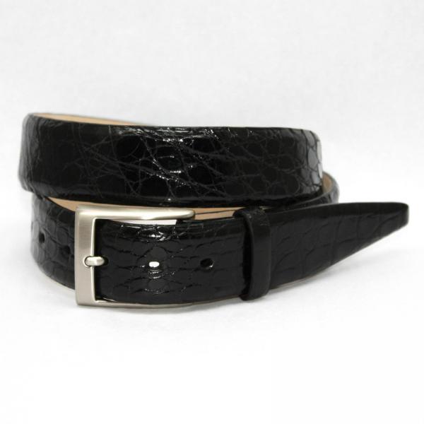 Torino Leather Glazed South American Caiman Croc Belt - Black Image