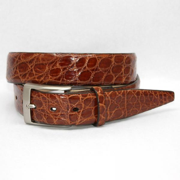 Torino Leather Glazed South American Caiman Croc Belt - Cognac Image