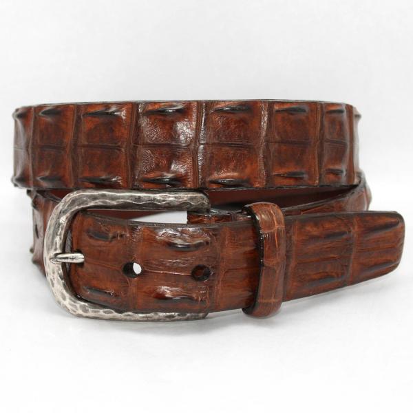 Torino Leather Hornback Crocodile Belt Nickel Buckle - Cognac Image