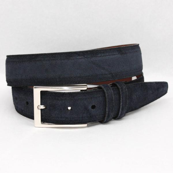 Torino Leather Italian Suede Belt - Navy Image