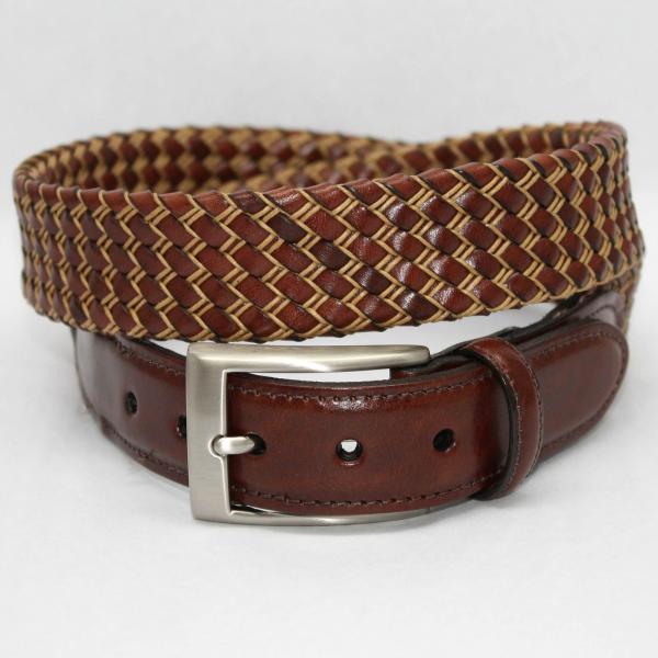 Torino Leather Italian Tubular Braided Kipskin & Cotton Belt  - Cognac/Natural Image