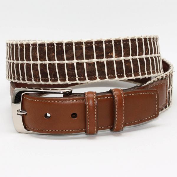 Torino Leather Italian Woven Cork & Waxed Cotton Belt - Brown/Cream Image