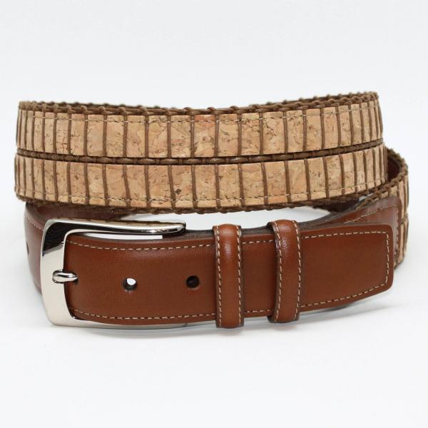 Torino Leather Italian Woven Cork & Waxed Cotton Belt - Camel/Tan Image
