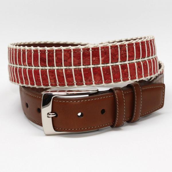 Torino Leather Italian Woven Cork & Waxed Cotton Belt - Red/Cream Image