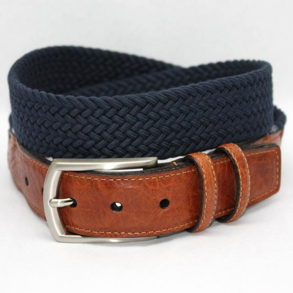 Torino Leather Italian Woven Cotton Elastic Belt - Navy Image