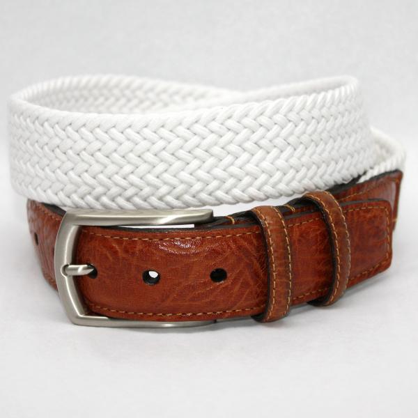 Torino Leather  Italian Woven Cotton Elastic Belt - White Image