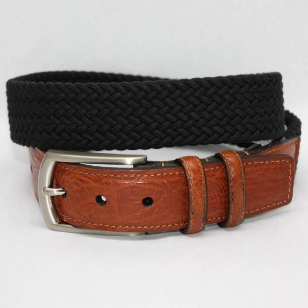 Torino Leather Italian Woven Cotton Elastic Belt - Black Image