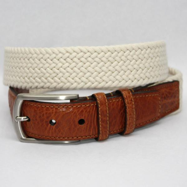 Torino Leather Italian Woven Cotton Elastic Belt - Cream Image