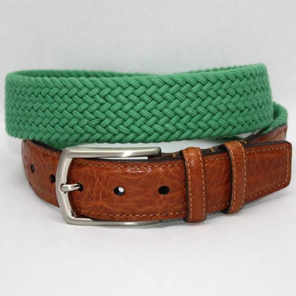 Torino Leather Italian Woven Cotton Elastic Belt - Kelly Green Image