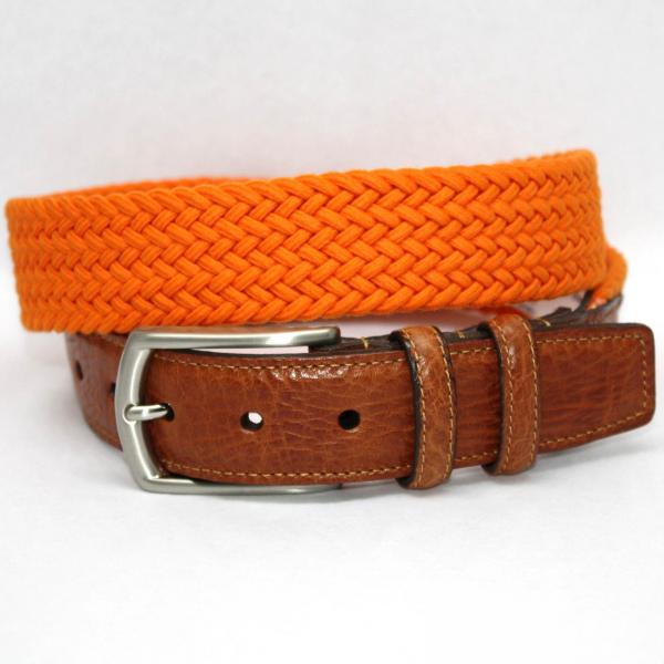 Torino Leather Italian Woven Cotton Elastic Belt - Orange Image