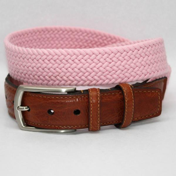 Torino Leather Italian Woven Cotton Elastic Belt - Pink Image
