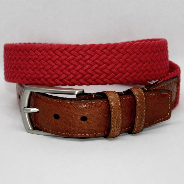 Torino Leather Italian Woven Cotton Elastic Belt - Red Image