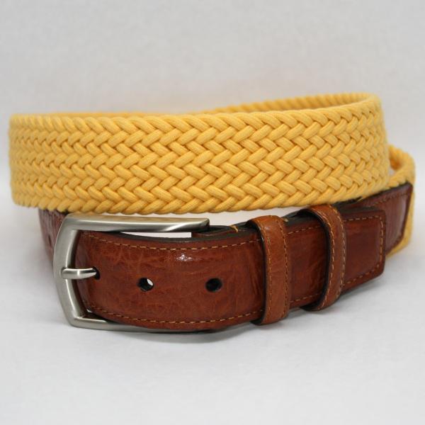 Torino Leather Italian Woven Cotton Elastic Belt - Yellow Image