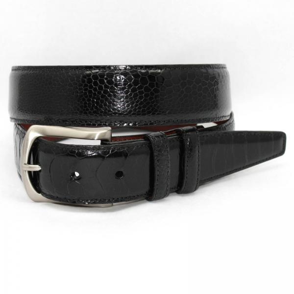 Torino Leather Ostrich Leg Belt Polished Nickel Buckle - Black Image