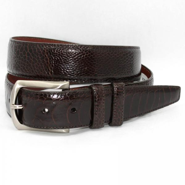Torino Leather Ostrich Leg Belt Polished Nickel Buckle - Brown Image