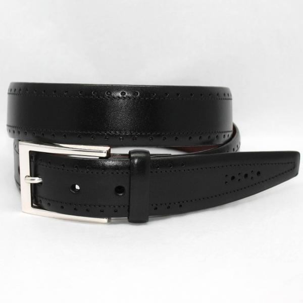 Torino Leather Big & Tall Perfed Italian Veal Belt - Black Image