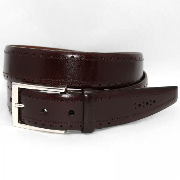 Torino Leather Big & Tall Perfed Italian Veal Belt - Brown Image
