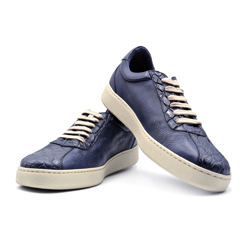 Zelli Calfskin & Crocdile Sneakers Navy Size 9 Image