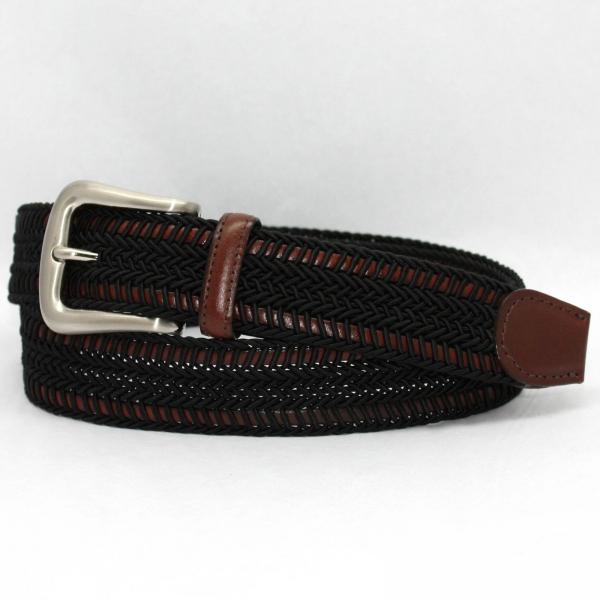 Torino Leather Woven Italian Rayon Over Kipskin Belt - Black Image