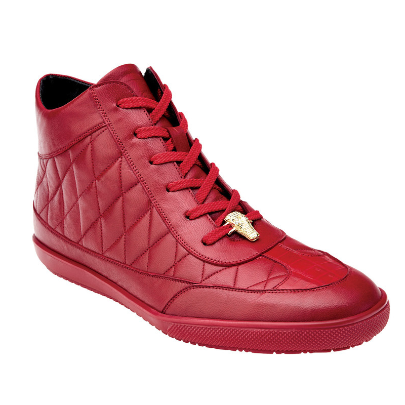 Belvedere Alessio Crocodile & Calfskin Hi Top Sneakers Red Image