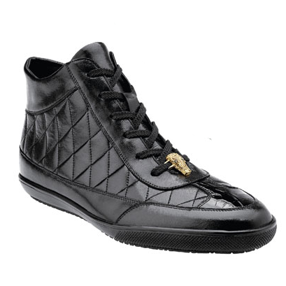 Belvedere Alessio Quilted Calfskin & Crocodile High Top Sneakers Black Image
