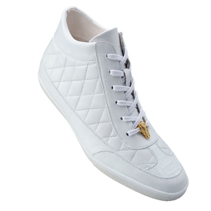 Belvedere Alessio Quilted Calfskin & Crocodile High Top Sneakers White Image