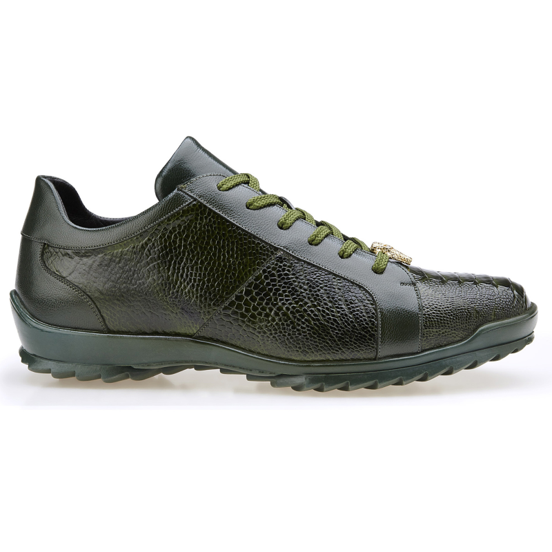 Belvedere Arena Ostrich & Calfskin Sneakers Olive Image
