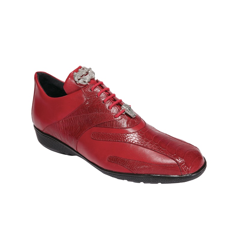 Belvedere Bene Ostrich & Calfskin Sneakers Red Image