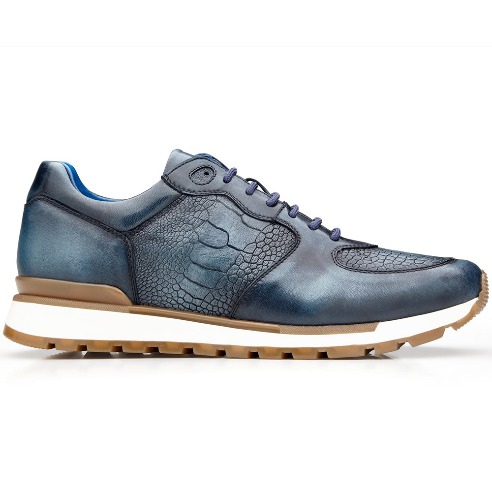 Belvedere Bobo Genuine Ostrich Leg / Calfskin Sneakers Antique Blue Safari Image