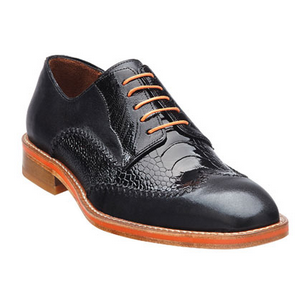 Belvedere Borgo Ostrich & Calfskin Wingtip Shoes Black Image