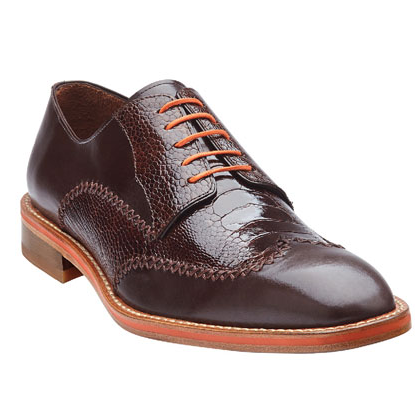 Belvedere Borgo Ostrich & Calfskin Wingtip Shoes Brown Image