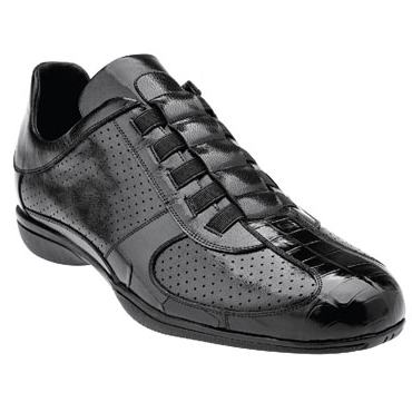 Belvedere Casto Crocodile & Calfskin Perforated Sneakers Black Image