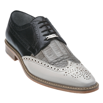 Belvedere Ciro Crocodile & Calfskin Wingtip Shoes Light Gray / Gray / Black Image