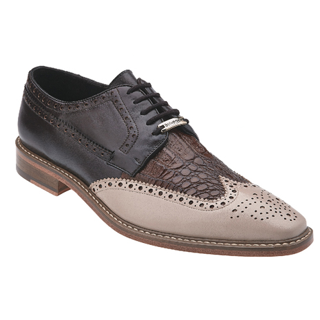 Belvedere Ciro Crocodile & Calfskin Wingtip Shoes Taupe / Tabac / Dark Brown Image