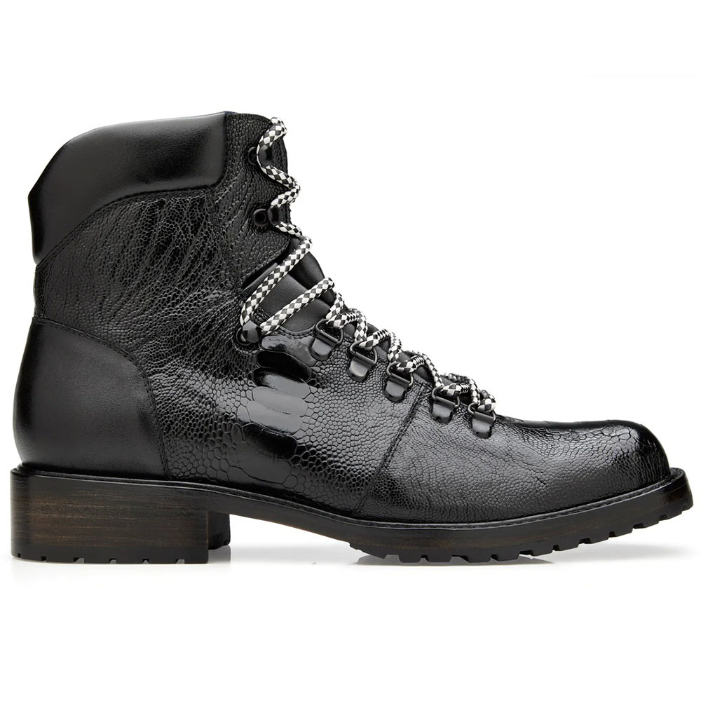 Belvedere Como Genuine Ostrich Leg / Italian Leather Hiker Boots Black Image