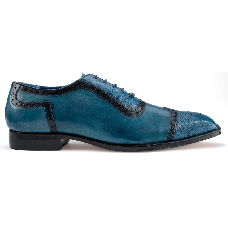 Belvedere Corey Ostrich & Calfskin Shoes Antique Blue Safari Image