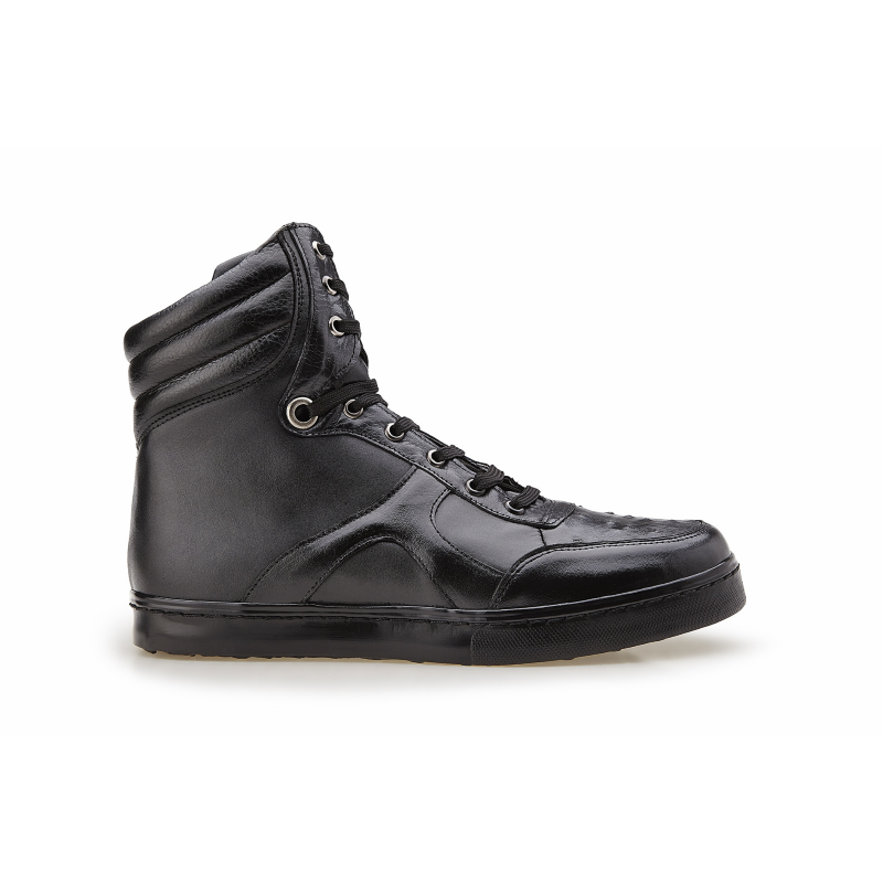 Belvedere Damian Ostrich & Calfskin High Top Sneakers Black Image