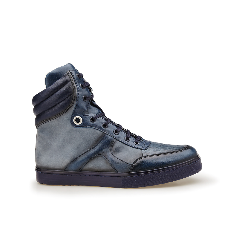 Belvedere Damian Ostrich & Calfskin High Top Sneakers Navy Blue Image