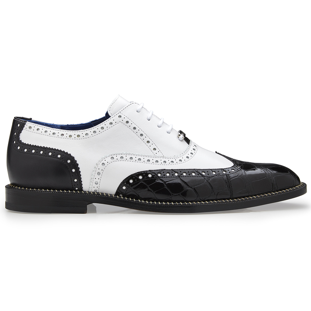 Belvedere Franco Alligator / Italian Leather Shoes Black / White Image